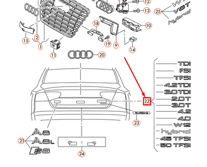 new audi a8 4h d4 rear chrome 3.0 tdi inscription 4e0853743d2zz original