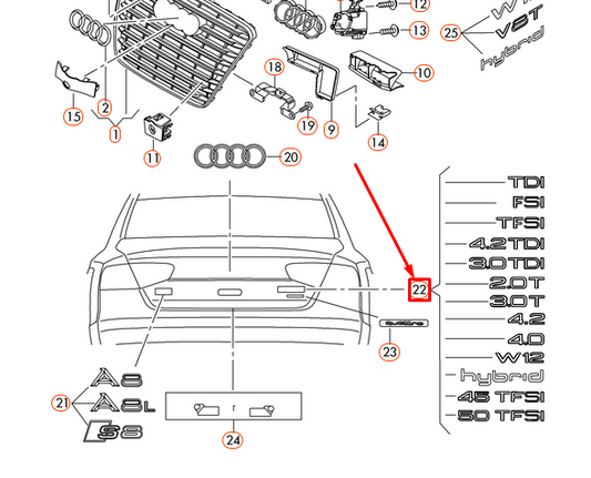 new audi a8 4h d4 rear chrome 3.0 tdi inscription 4e0853743d2zz original