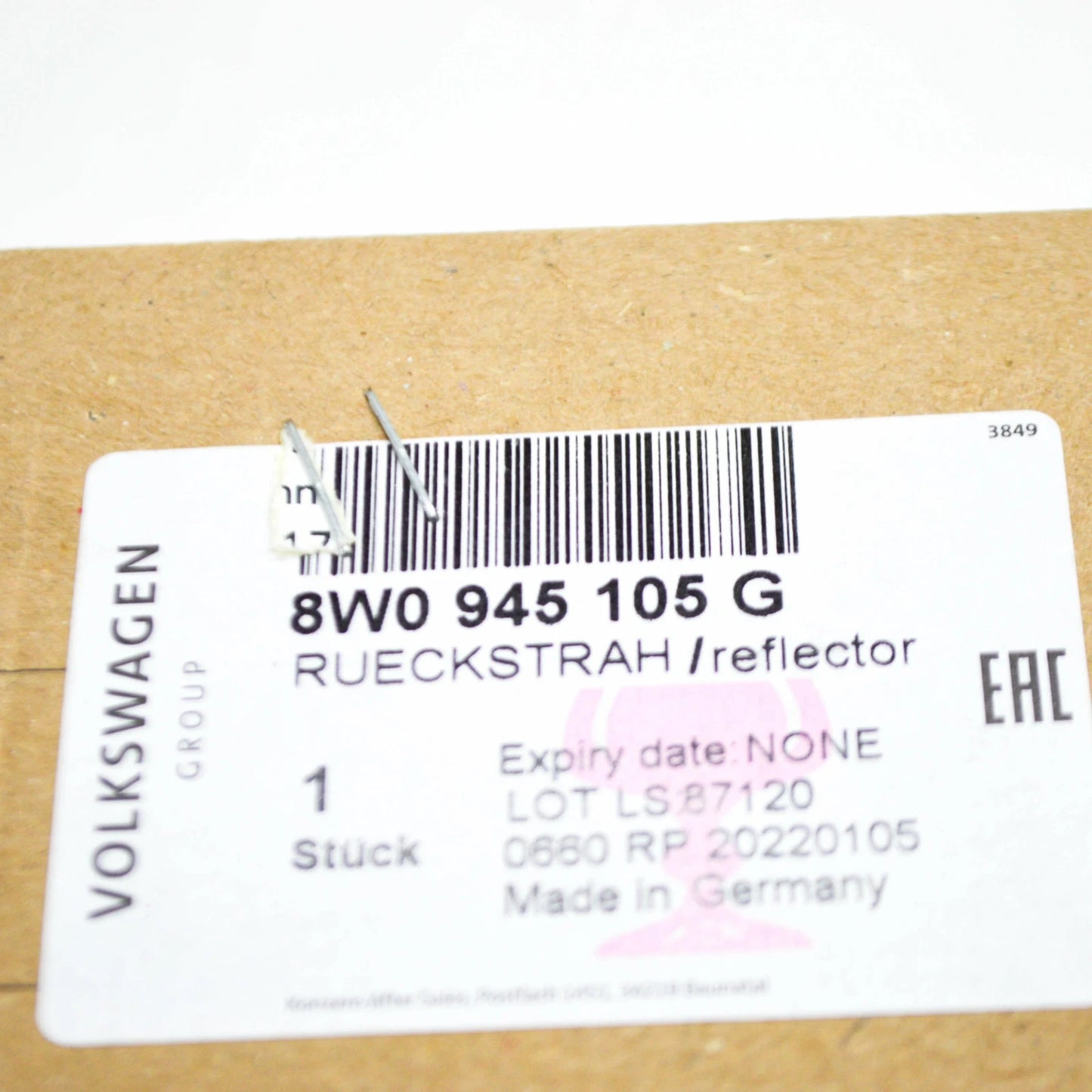 NEW AUDI RS4 AVANT B9 REAR LEFT OUTER BUMPER REFLECTOR 8W0945105G ORIGINAL