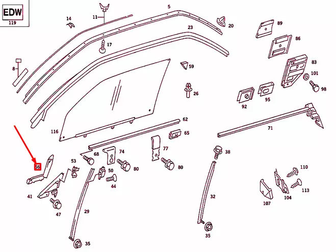 NEW MERCEDES-BENZ S W126 FRONT RIGHT WINDOW RUN SEAL A1267250866