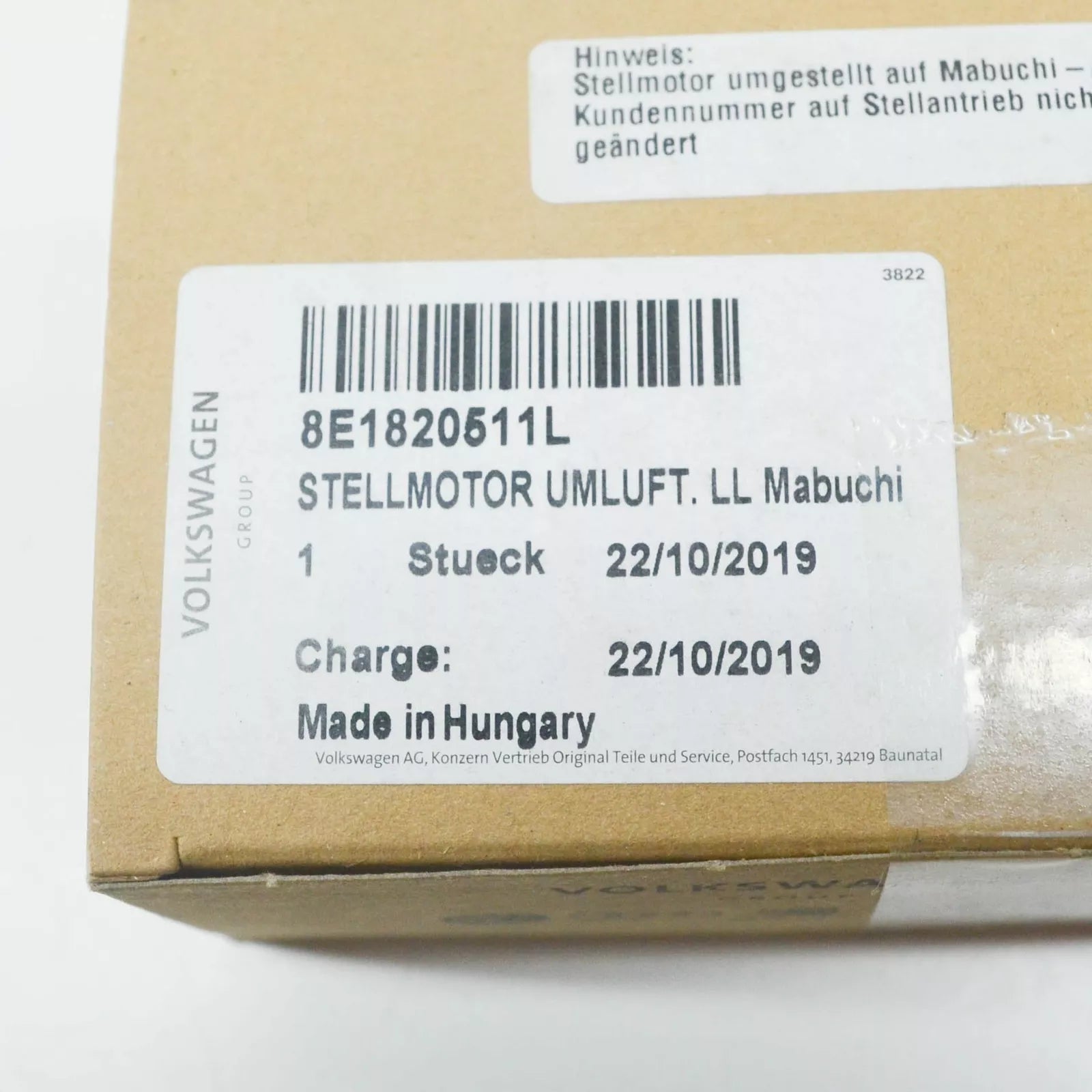 NEW AUDI A4 B7 RECIRCULATED AIR POSITIONING MOTOR LHD 8E1820511L ORIGINAL