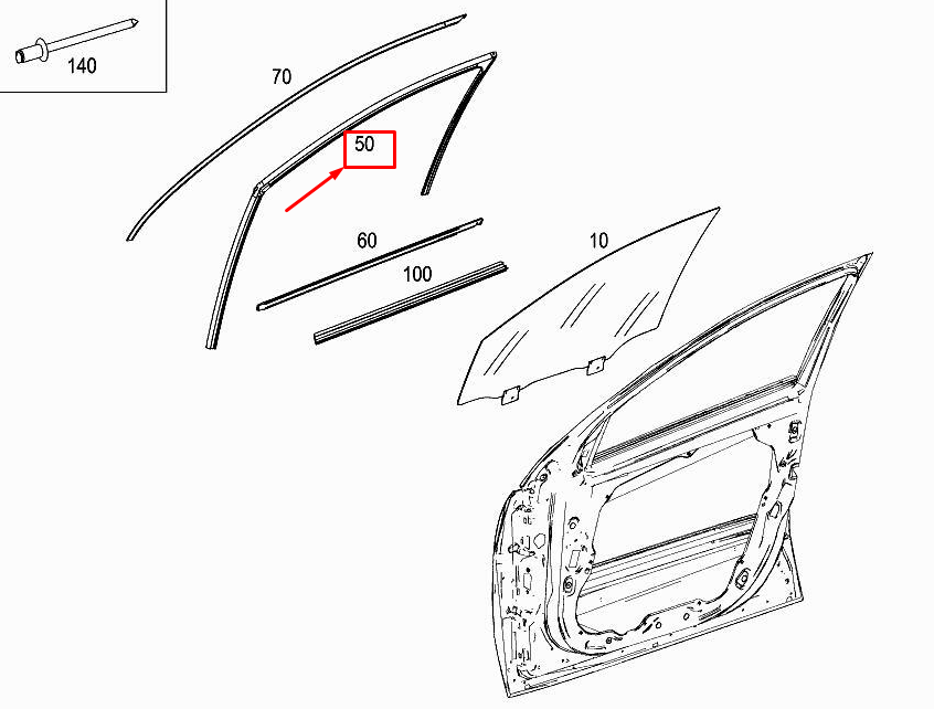 new mercedes-benz r w251 front left door window guide rail a2517250125 original