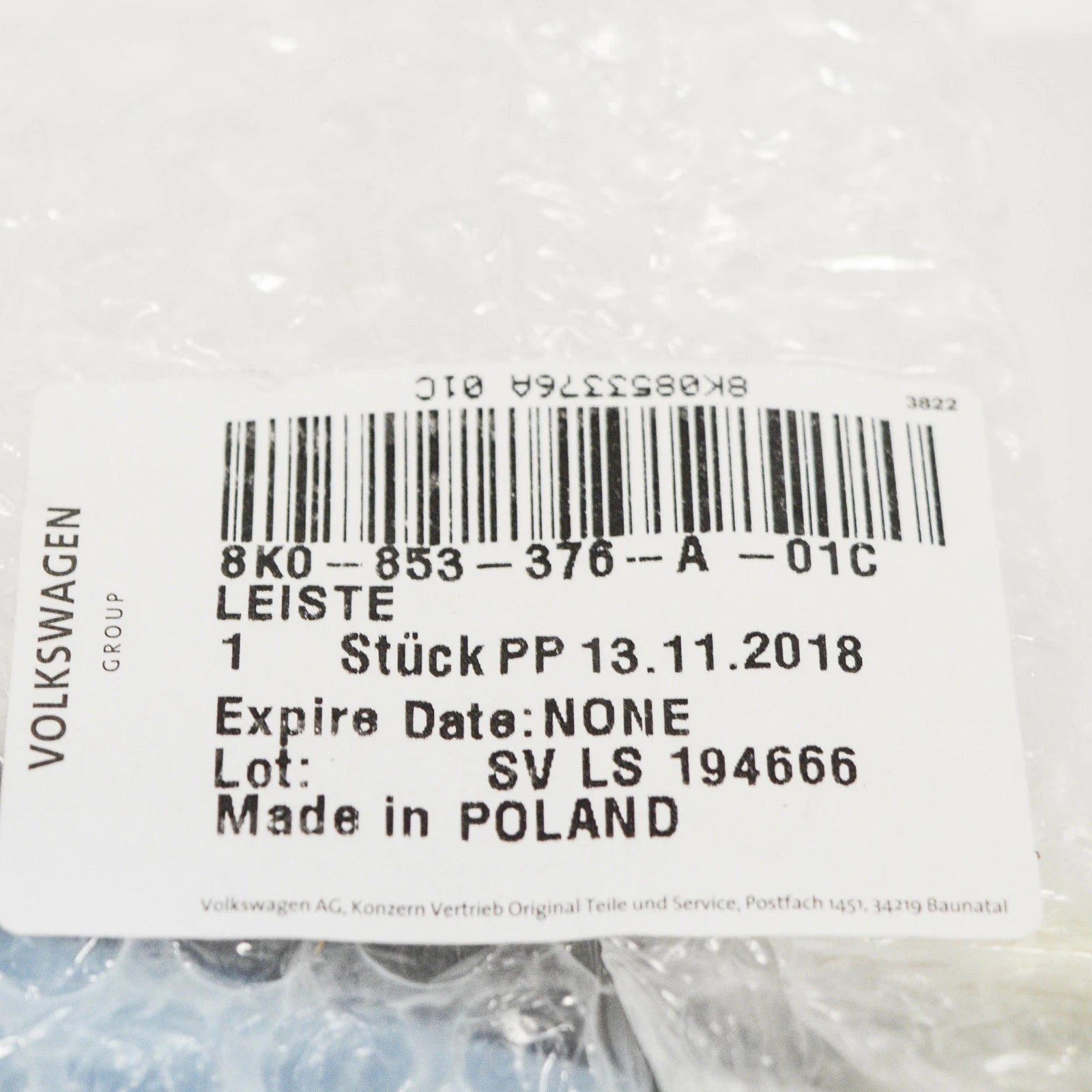 NEW AUDI A4 B8 REAR RIGHT DOOR SILL PLATE 8K0853376A01C ORIGINAL