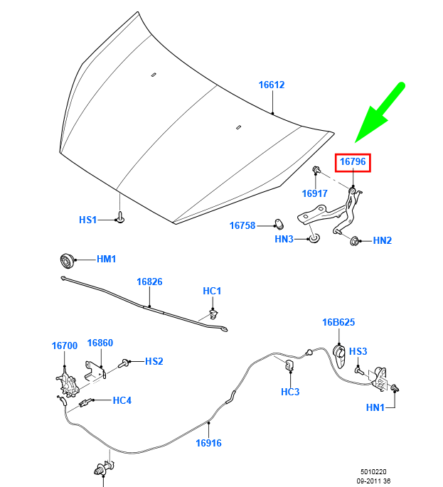 new ford galaxy mk2 front right hood hinge 6m21-u16800-ab 1573930 original