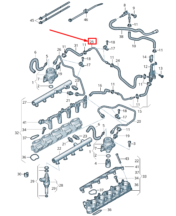 new audi r8 4s right fuel line 07l127509br original