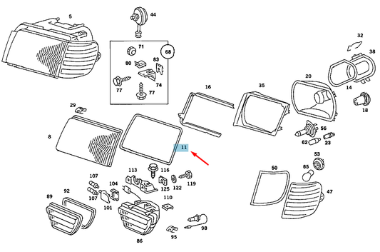 new mercedes-benz s w126 lighting unit lens seal a0018261480 original