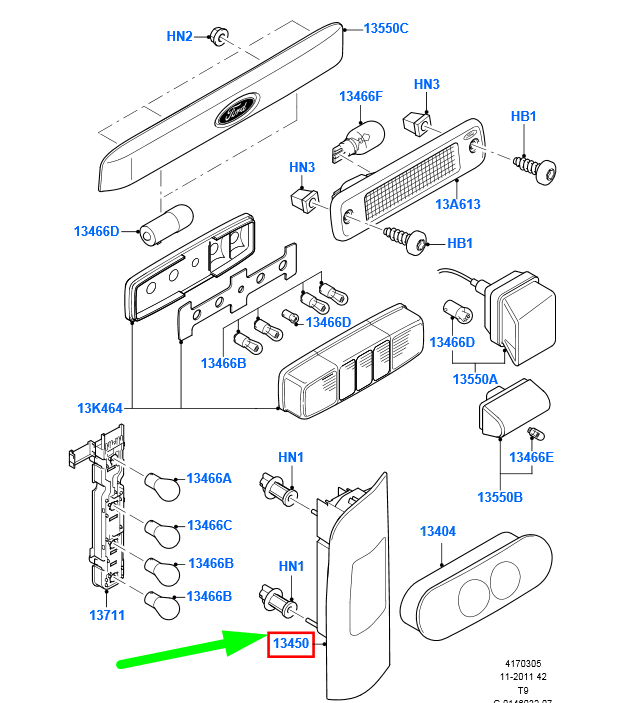 new ford transit mk3 rear right taillight 1435880 6c11-13450-aa original