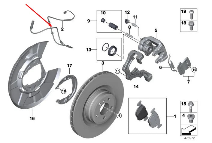 NEW BMW 7 F01 REAR BRAKE PAD WEAR SENSOR 34356791960 6791960 ORIGINAL