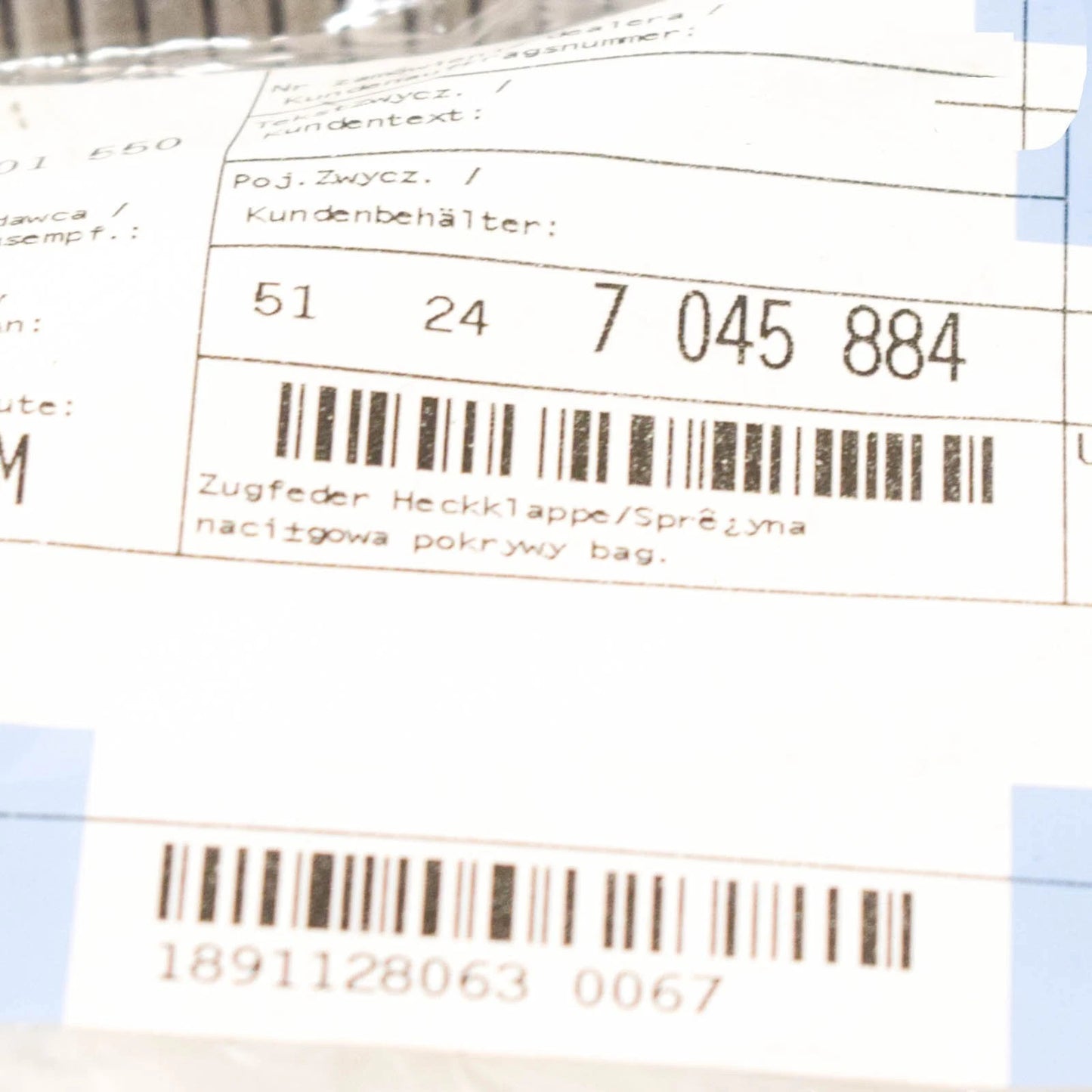 NEW BMW 5 E60 REAR TRUNK LID BOOT TENSION SPRING 7045884 ORIGINAL