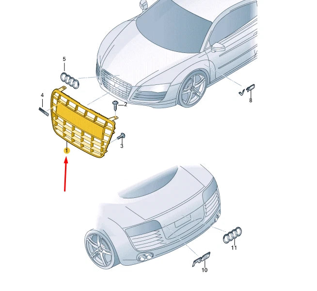 NEW AUDI R8 42 FRONT RADIATOR GRILLE 420853651HHI ORIGINAL