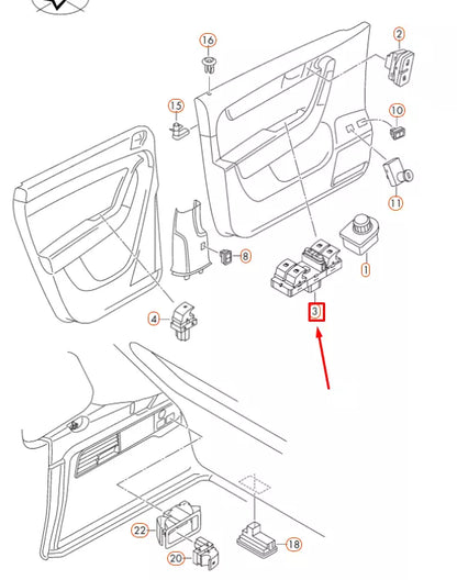 NEW VOLKSWAGEN PASSAT B7 FRONT DRIVERS DOOR WINDOW SWITCH 3C8959857XSH ORIGINAL