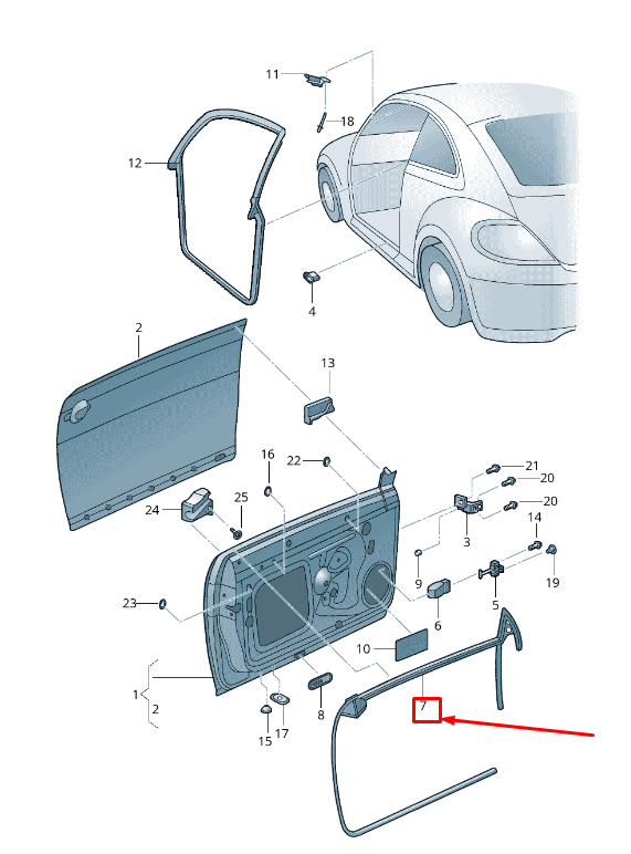 new vw beetle 5c front right inner door weather-strip 5c5837480g5ap original