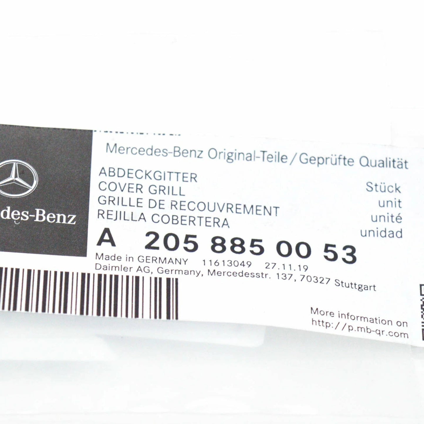 NEW MERCEDES-BENZ C W205 REAR BUMPER LEFT GRILLE COVER A2058850053 ORIGINAL