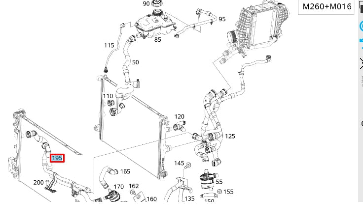 NEW MB CLA COUPE C118 RIGHT SIDE WATER RADIATOR HOSE A1775017501