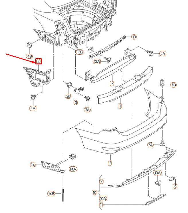 NEW VOLKSWAGEN JETTA A6 REAR BUMPER LEFT GUIDE PROFILE 5C6807393B ORIGINAL