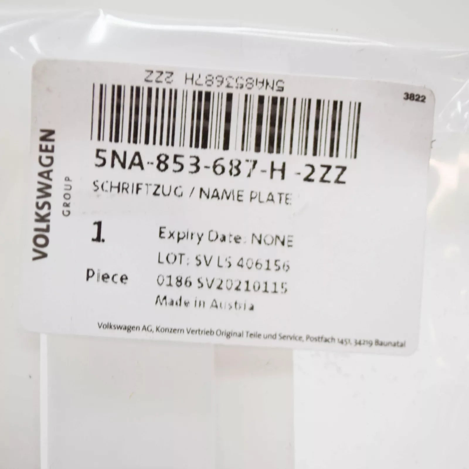 NEW VW TIGUAN AD MK2 REAR EMBLEM BADGE 5NA853687H2ZZ ORIGINAL