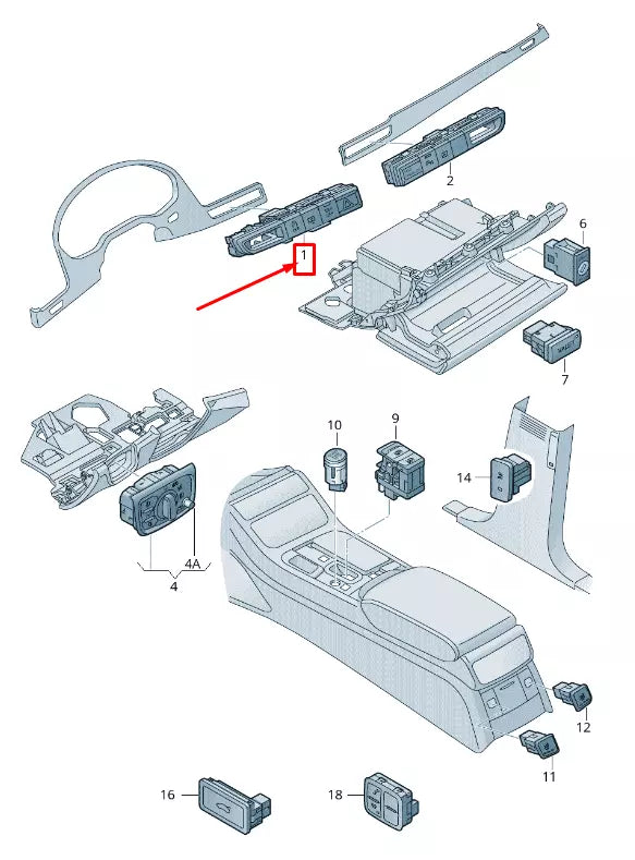 NEW AUDI A8 4H DASHBOARD MULTIPLE SWITCH 4H1959673
