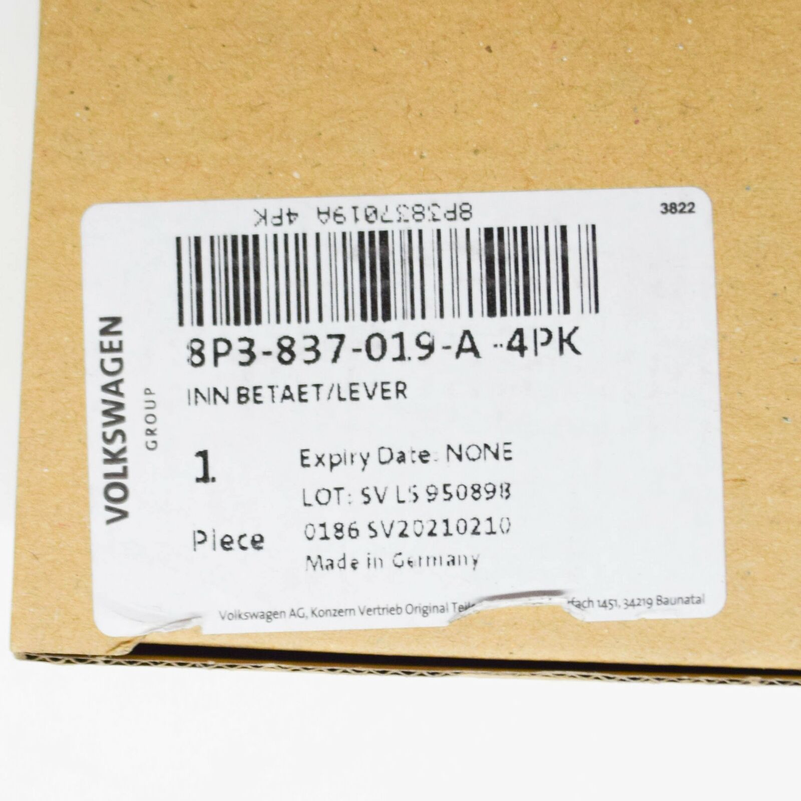 NEW AUDI A3 8P LEFT FRONT INTERIOR ACTUATOR HANDLE 8P3837019A4PK ORIGINAL