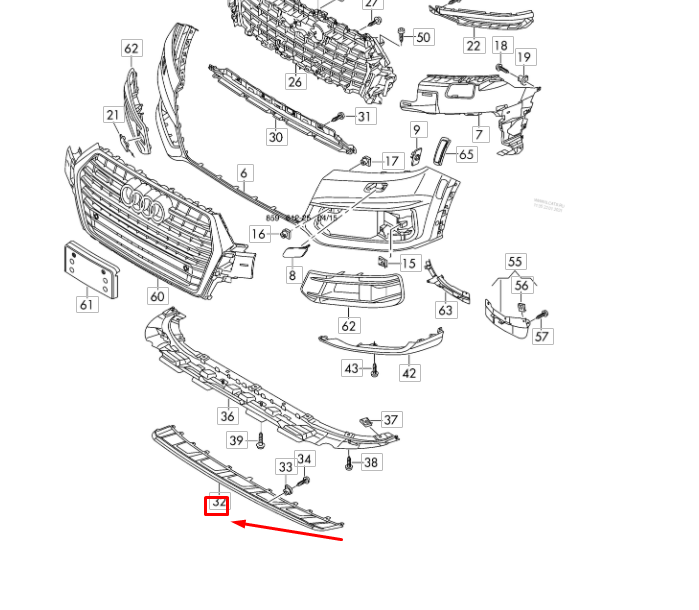 new audi q7 4m front bumper lower underrun bar trim 4m0807733dru6 original