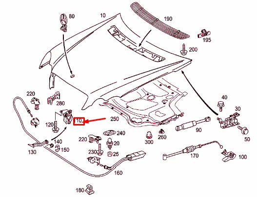 NEW MERCEDES-BENZ C W203 ENGINE HOOD RETAINING HOOK A2038800264 ORIGINAL