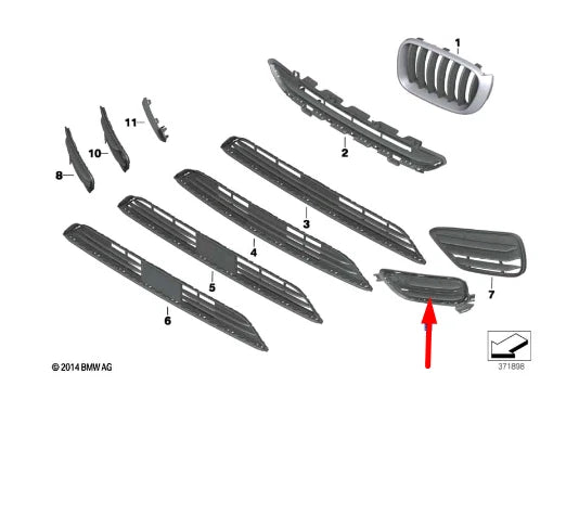 NEW BMW X4 F26 FRONT BUMPER RIGHT GRILLE OPEN GRID 51117348110 ORIGINAL