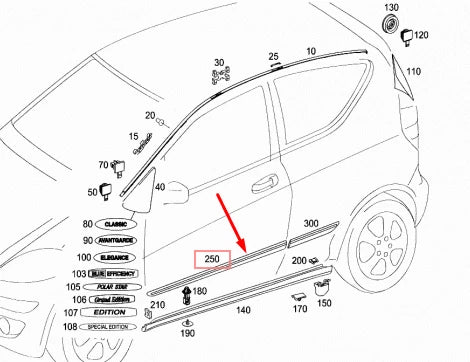 NEW MB A-CLASS W169 FRONT LEFT DOOR MOLDING TRIM A16969005629999 ORIGINAL