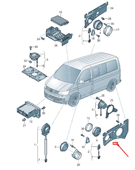 new vw transporter t6 rear left loudspeaker bracket 7e0035241 original