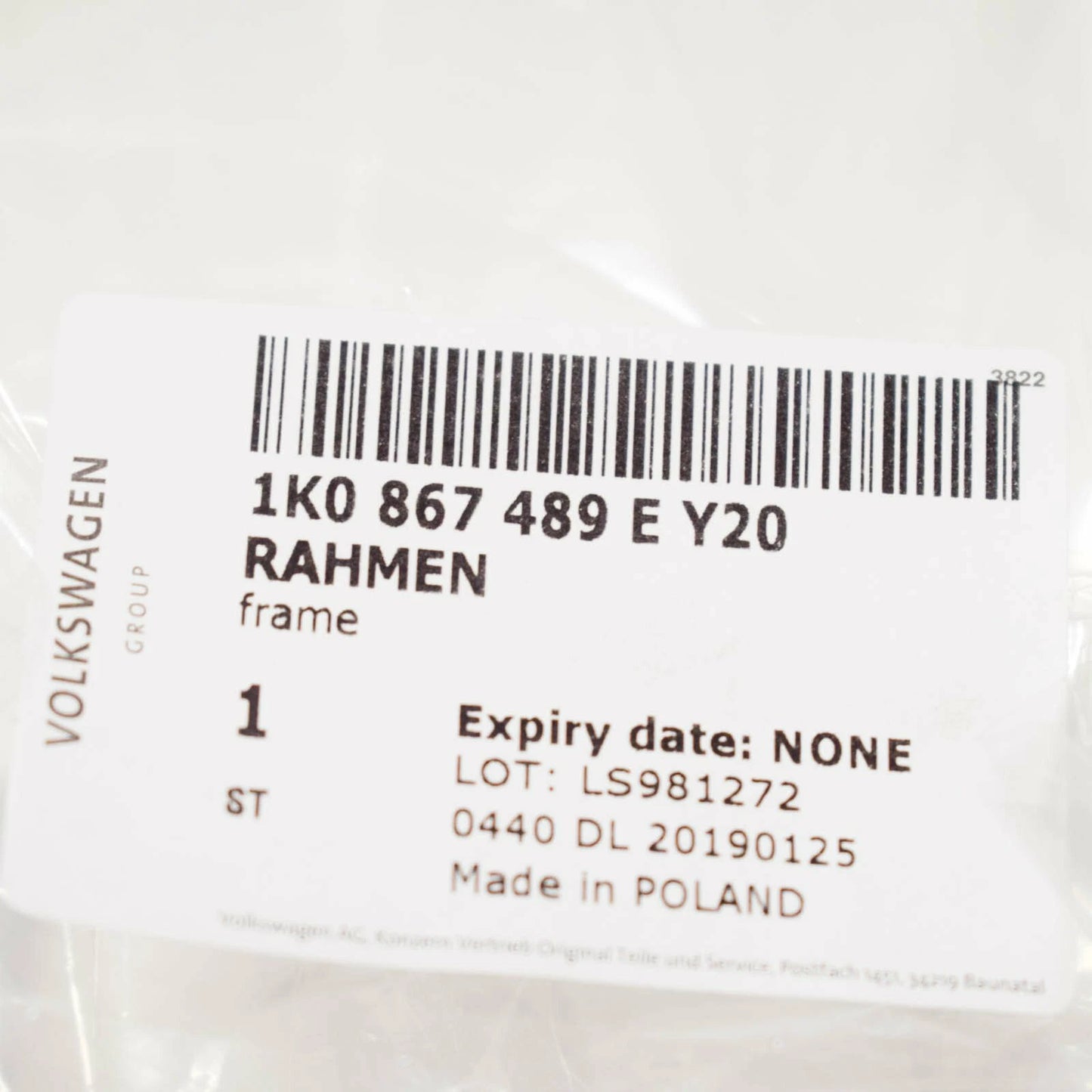 NEW VOLKSWAGEN GOLF MK5 INTERIOR LAMP HOUSING TRIM FRAME 1K0867489EY20