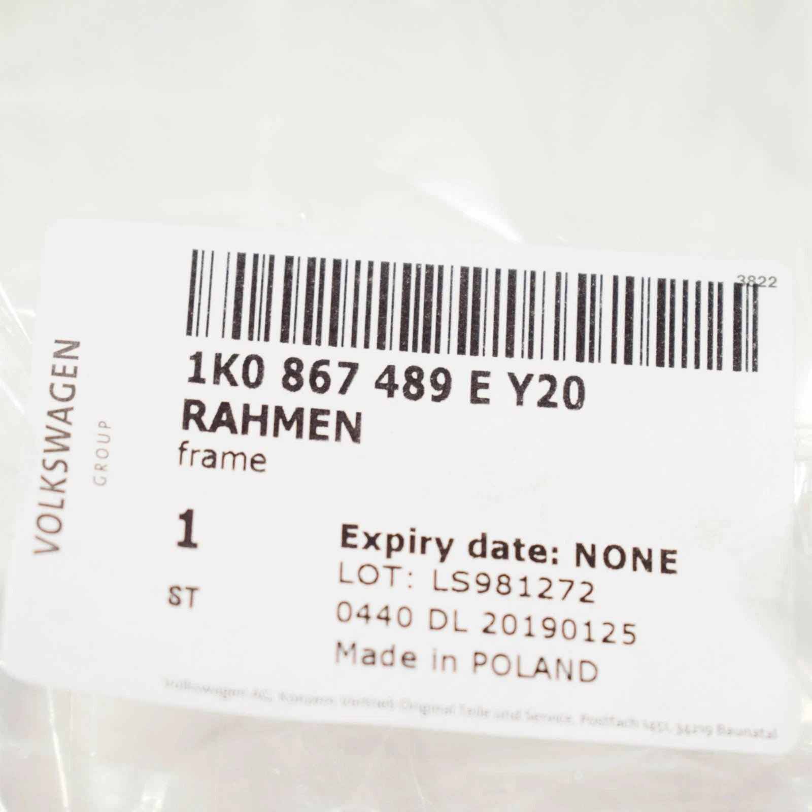 NEW VOLKSWAGEN GOLF MK5 INTERIOR LAMP HOUSING TRIM FRAME 1K0867489EY20