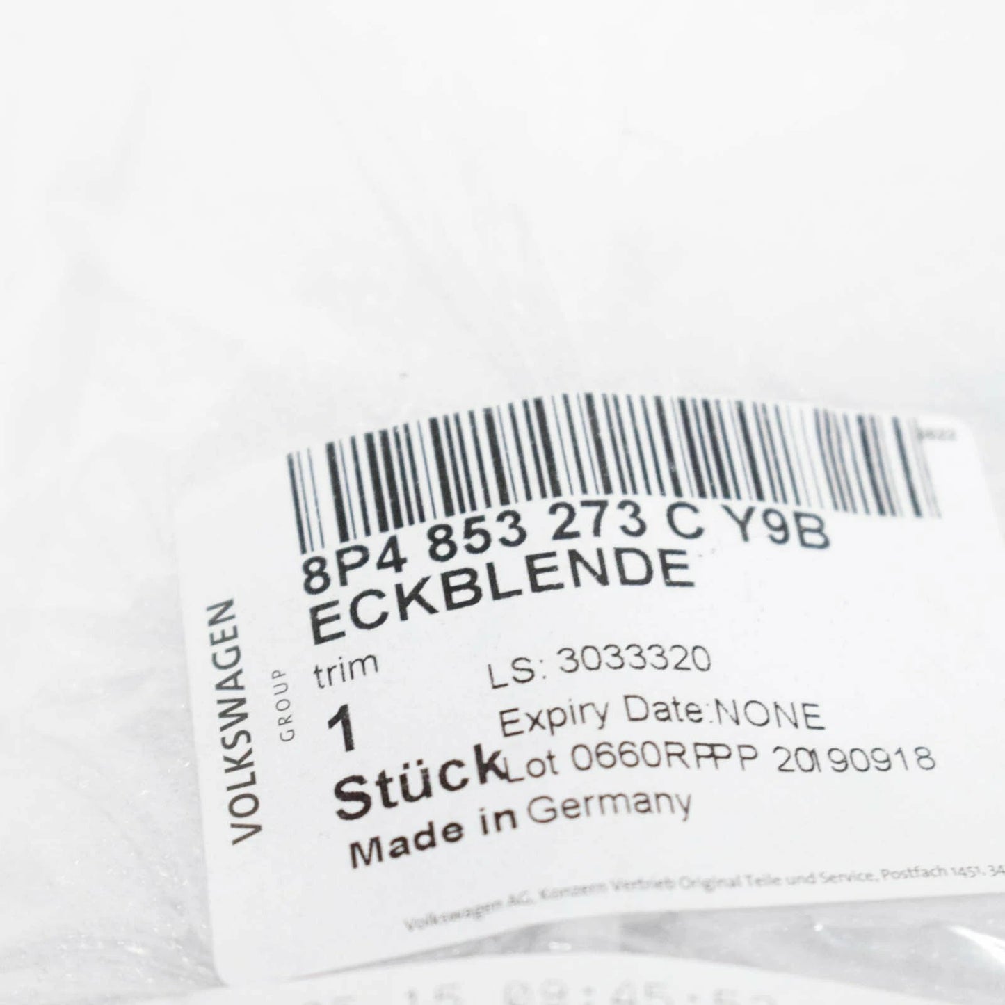 NEW AUDI A3 8P1 REAR LEFT OUTER CORNER TRIM 8P4853273CY9B