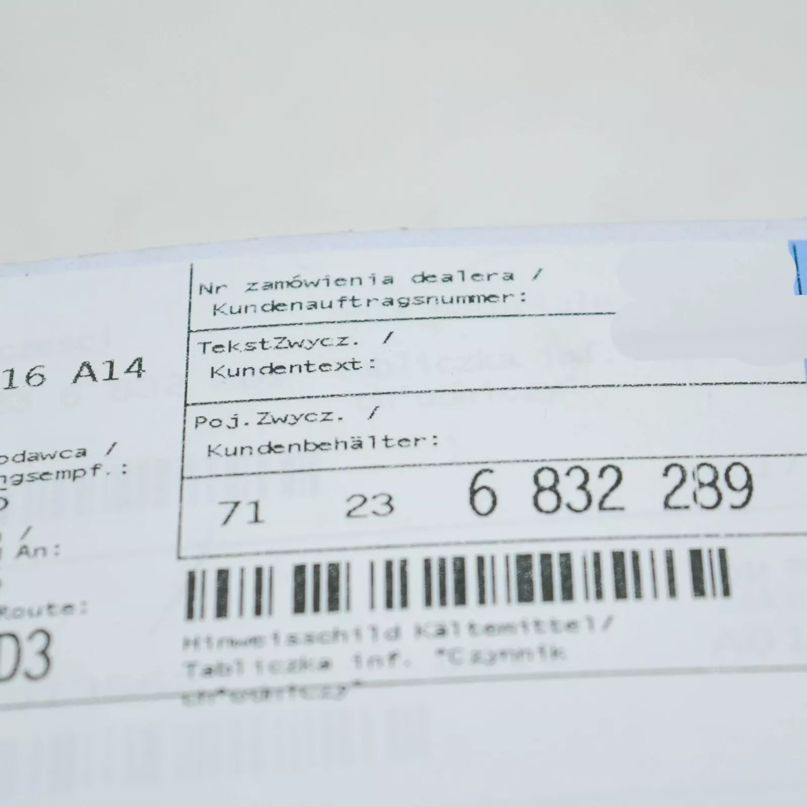 NEW BMW 2 CABRIO F23 COOLANT LABEL 540/-10G 71236832289 6832289 ORIGINAL