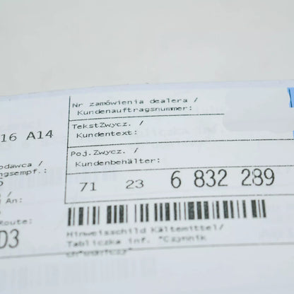 NEW BMW 2 CABRIO F23 COOLANT LABEL 540/-10G 71236832289 6832289 ORIGINAL