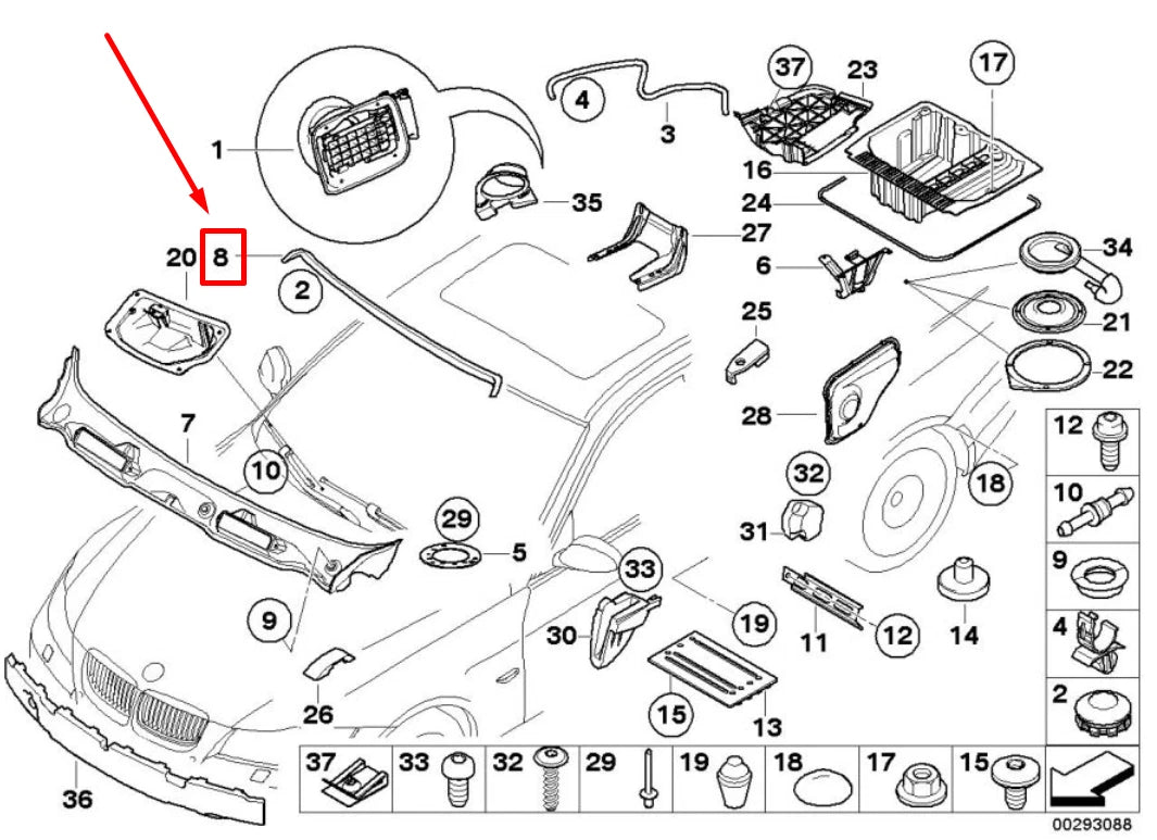NEW BMW 3 E90 WINDSHIELD SEALING STRIP CROSS MEMBER 51717163654 7163654 ORIGINAL