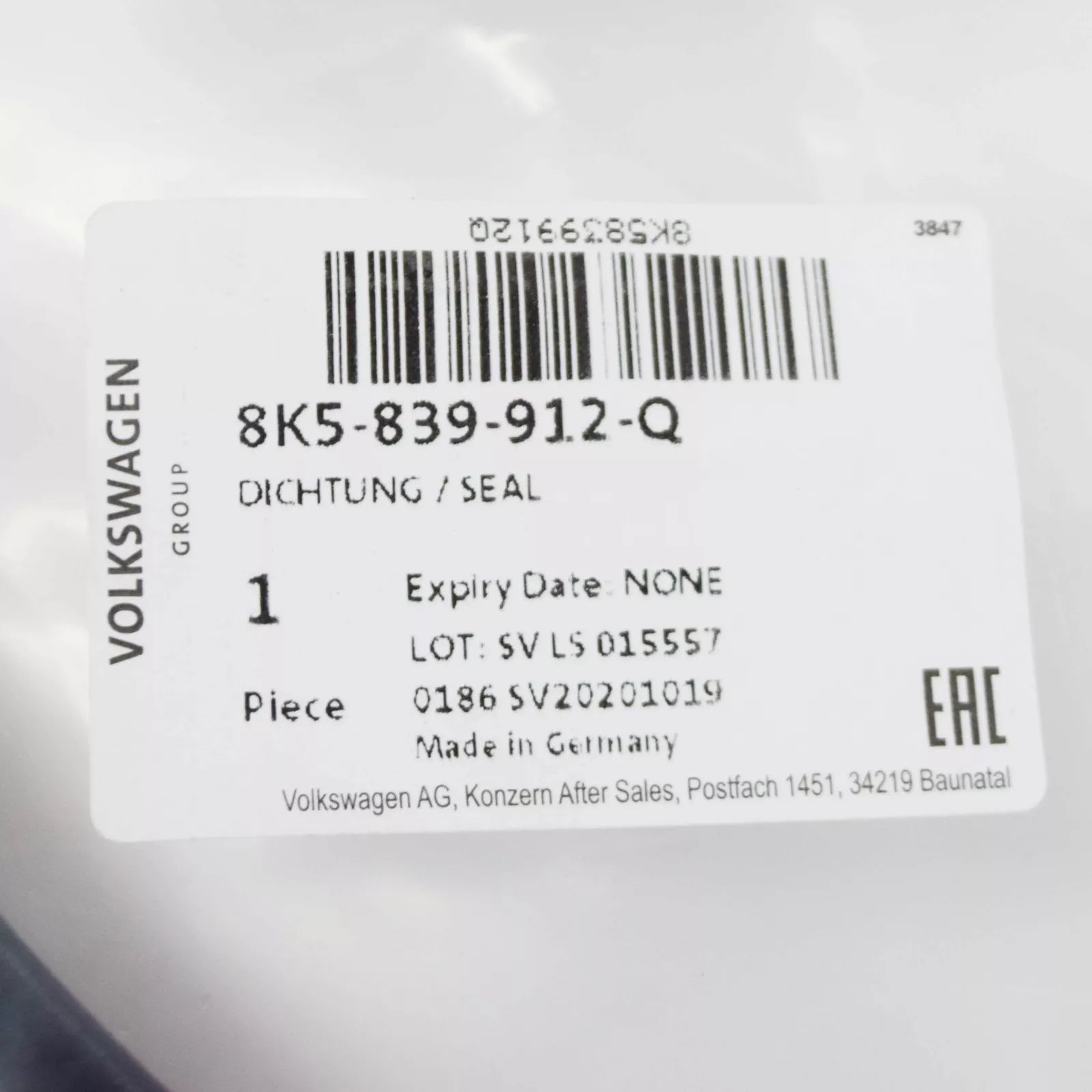 NEW AUDI A4 B8 REAR RIGHT OUTER DOOR SEAL 8K5839912Q