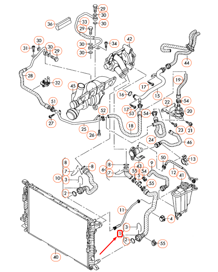 NEW AUDI Q5 8R LOWER RADIATOR COOLANT HOSE 8R0121055D ORIGINAL
