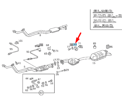 NEW MERCEDES-BENZ SL R129 CENTRAL MUFFLER SUSPENSION RING A1294920044 ORIGINAL