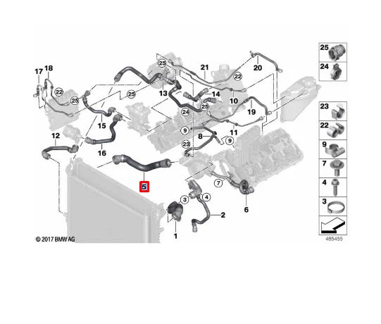NEW BMW 5 G30 RIGHT WATER COOLANT RADIATOR HOSE 17128602669 ORIGINAL
