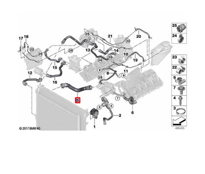 NEW BMW 5 G30 RIGHT WATER COOLANT RADIATOR HOSE 17128602669 ORIGINAL