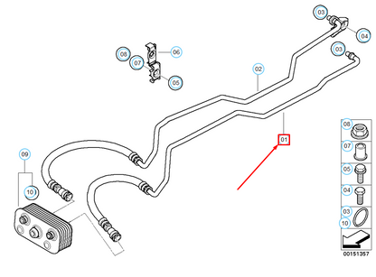 new bmw z4 e85 oil cooler hose pipe inlet 17227577645 7577645 original