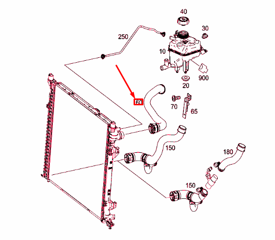 NEW MERCEDES-BENZ GLS X166 RADIATOR TOP COOLANT HOSE A1665005300 ORIGINAL