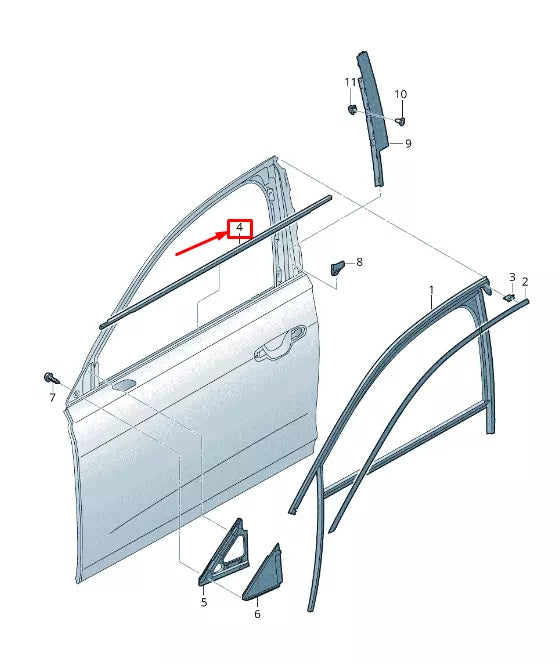 NEW AUDI A6 C8 FRONT LEFT OUTER WINDOW SLOT SEAL 4K0837475AT94