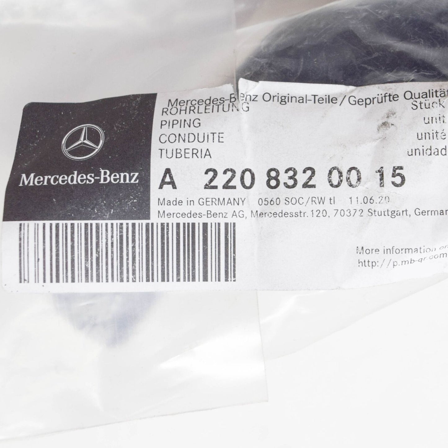NEW MERCEDES-BENZ S W220 HEATER HOSE CONNECTOR A2208320015 ORIGINAL