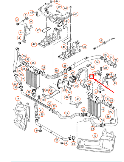 new audi a6 c6 left lower charge air cooler pressure hose 4f0145737k original