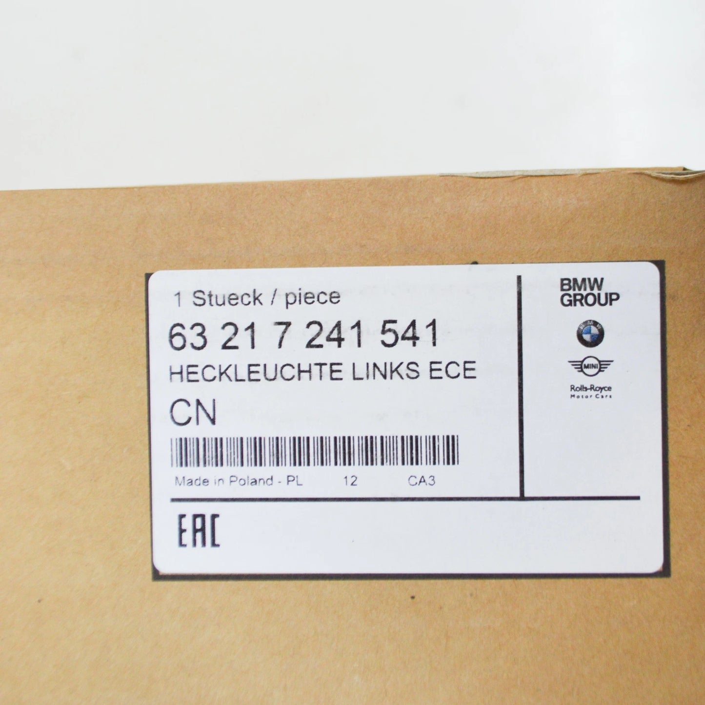 NEW BMW 1 F20 REAR LEFT TAIL LIGHT 63217241541 7241541