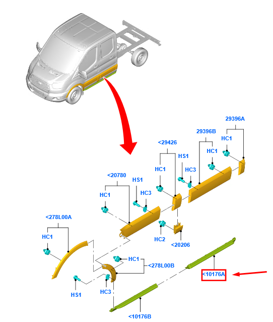 new ford transit mk4 rear right door molding 2036043 original