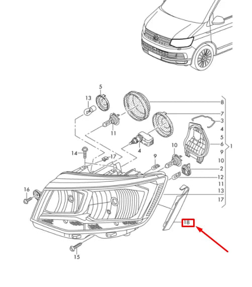 NEW VW TRANSPORTER T6 RIGHT HEADLIGHT GUIDE SECTION 7E0941232D ORIGINAL