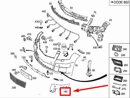 NEW MERCEDES-BENZ GLK X204 FRONT RIGHT BUMPER TRIM A2048800105 ORIGINAL