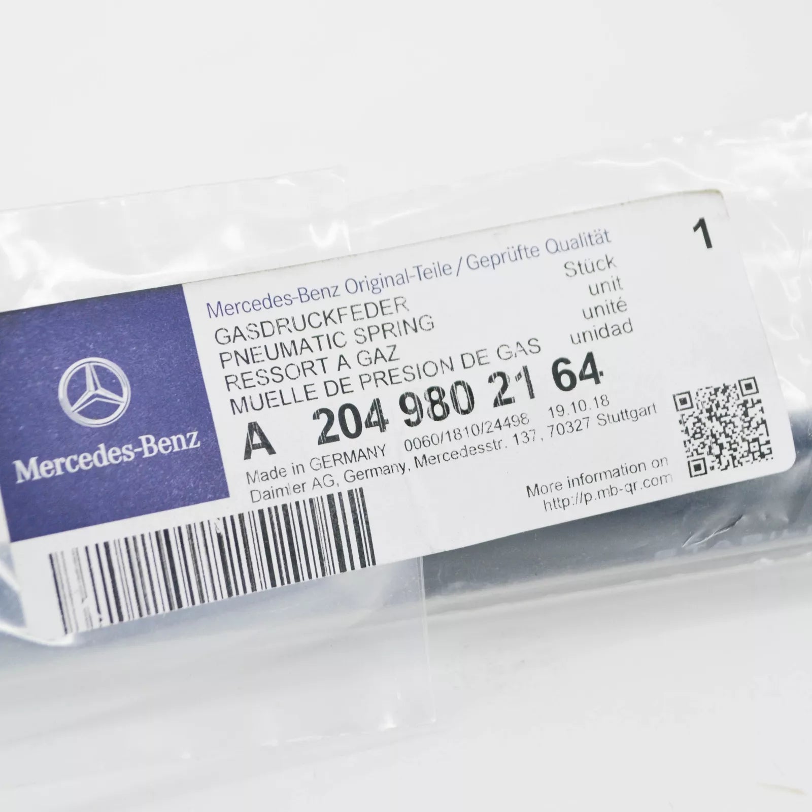 NEW MB C W204 FRONT LEFT HOOD GAS PRESSURE INTERSTOP STRUT A2049802164 ORIGINAL