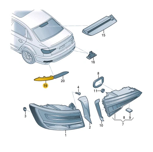 NEW AUDI A4 B9 REAR RIGHT OUTER BUMPER REFLECTOR 8W0945106AC ORIGINAL