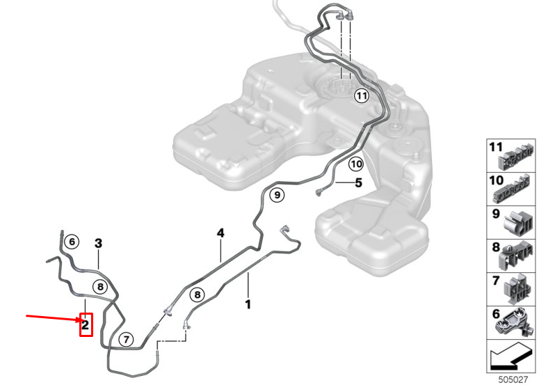 new bmw x5 g05 m50dx front fuel feed line 16127439969 original